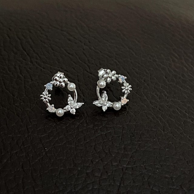 Sterling Silver Tiny Flower Wreath Stud Earrings