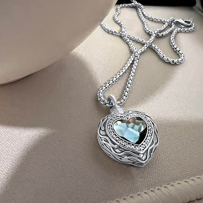 Blue Heart Crystal Pendant Cremation Jewelry