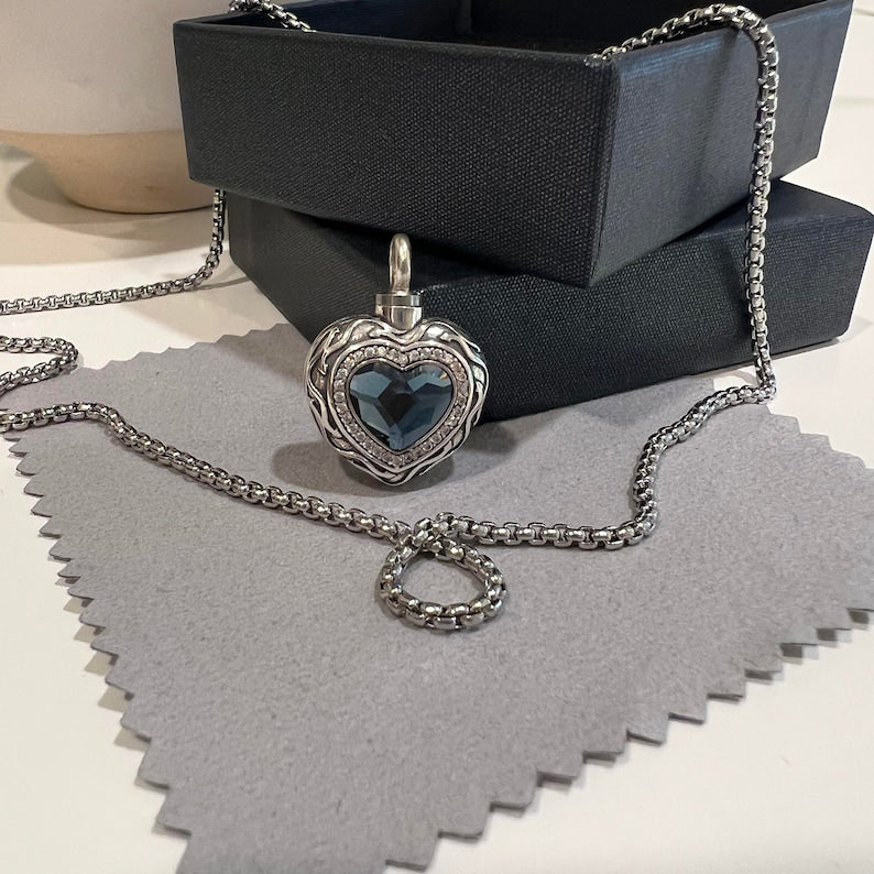 Blue Heart Crystal Pendant Cremation Jewelry