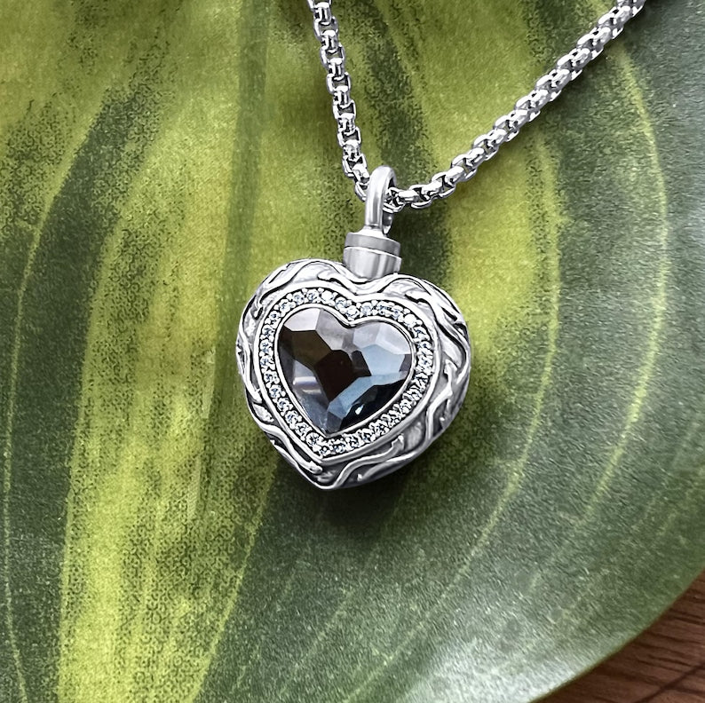 Blue Heart Crystal Pendant Cremation Jewelry