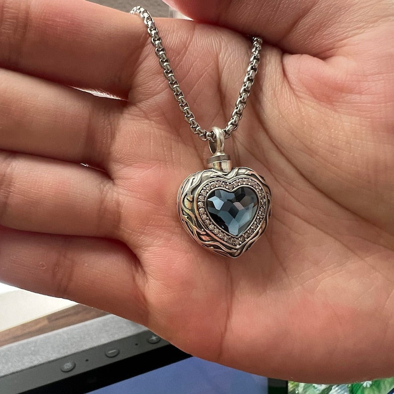 Blue Heart Crystal Pendant Cremation Jewelry