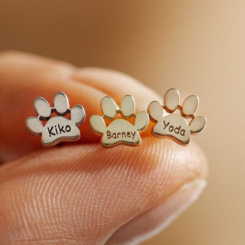 🐾 Custom Engraved Paw Print Earrings - A Heartfelt Gift for Pet Lovers