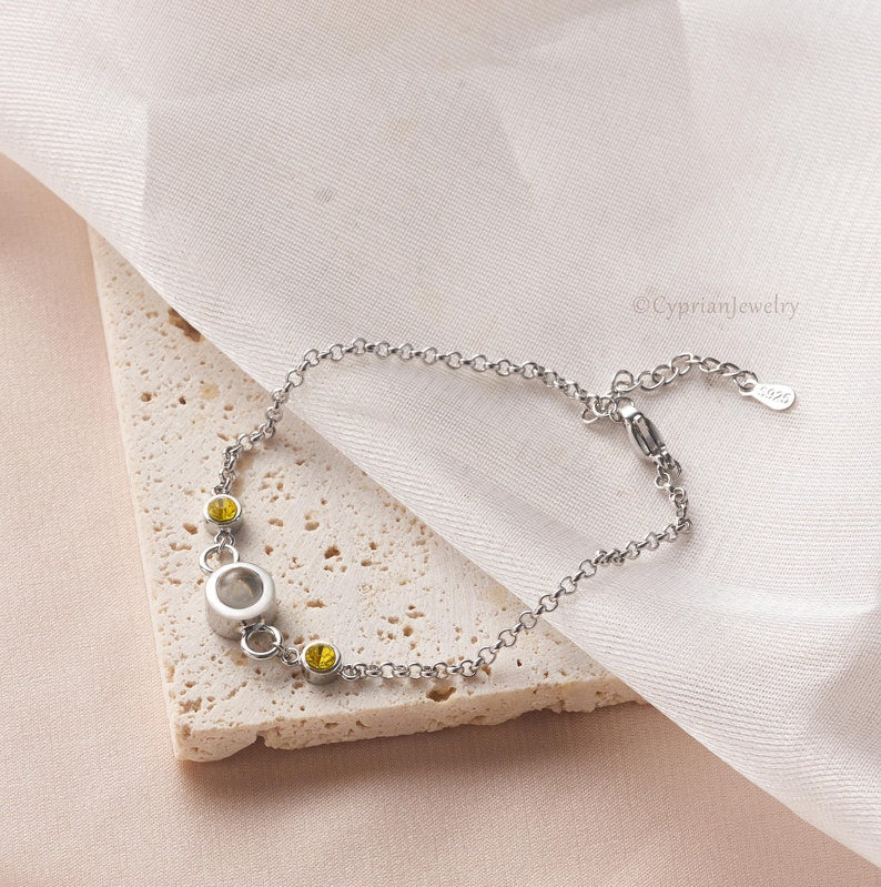 Birthstone Projection Bracelet with Inside Photo