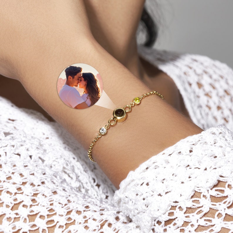 Custom Birthstone Projection Bracelet with Inside Photo