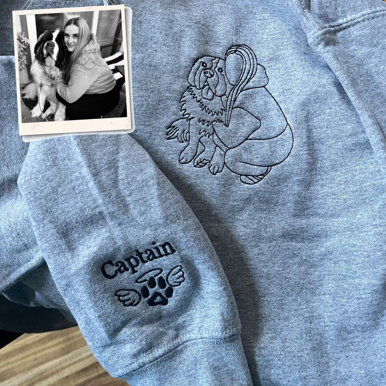 Embroidered Line Art Tees, Hoodies & Sweatshirts